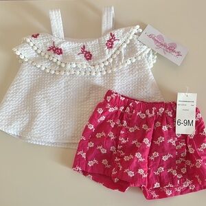NWT Bonnie Baby 2 Piece Set Seersucker Embroidered Top & Shorts 6-9 Months